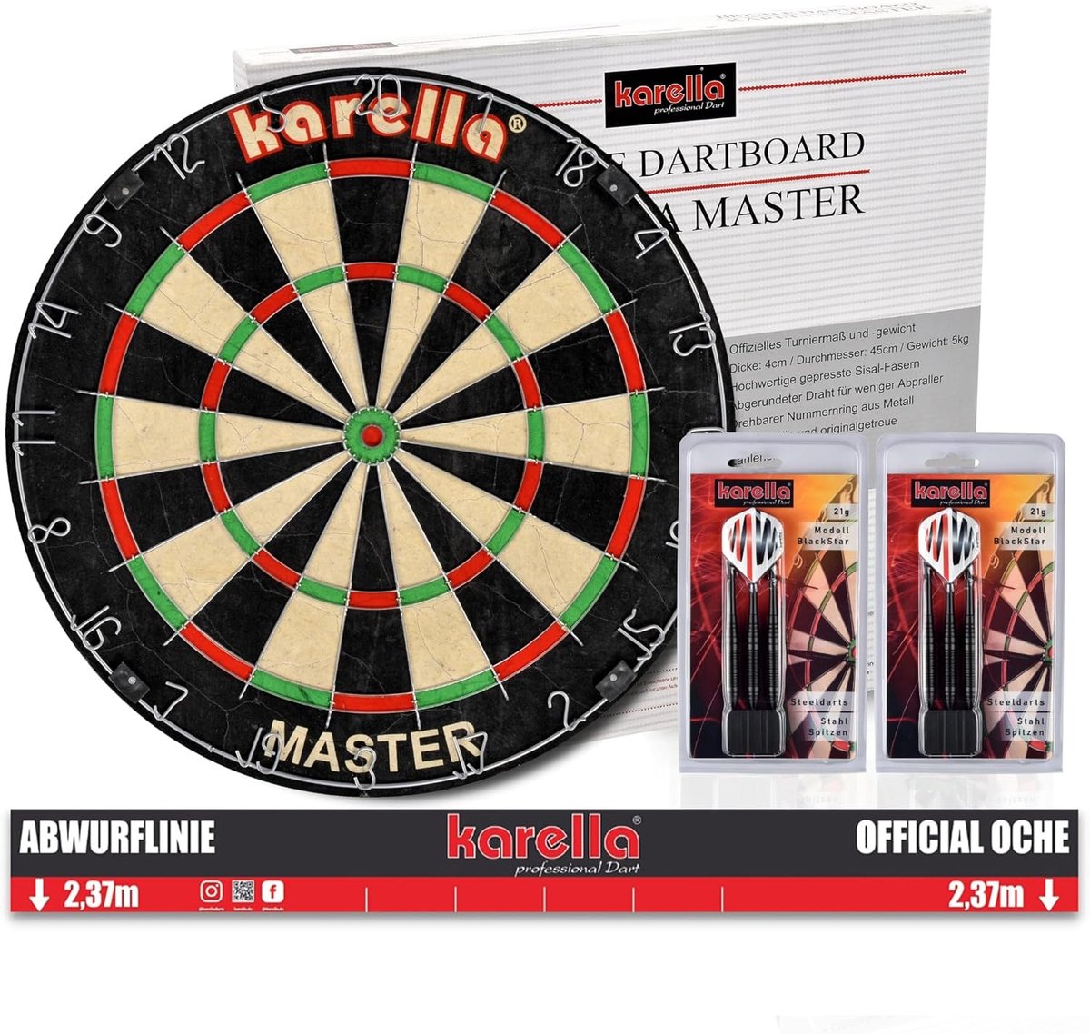 Dartbord Set - Sisalbord met pijlen - Wedstrijd Darten - Afgeronde metaaldraad - 45x45x4 cm - Klassiek
