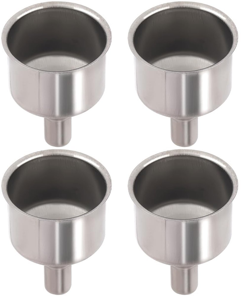 4Pcs RVS Trechter 5x4cm Kleine Metalen Keuken Olie Trechter - Multifunctionele Navulbare Kruidenscontainers Trechters voor Miniatuurbussen Essentiële Olie Koken Kruiden