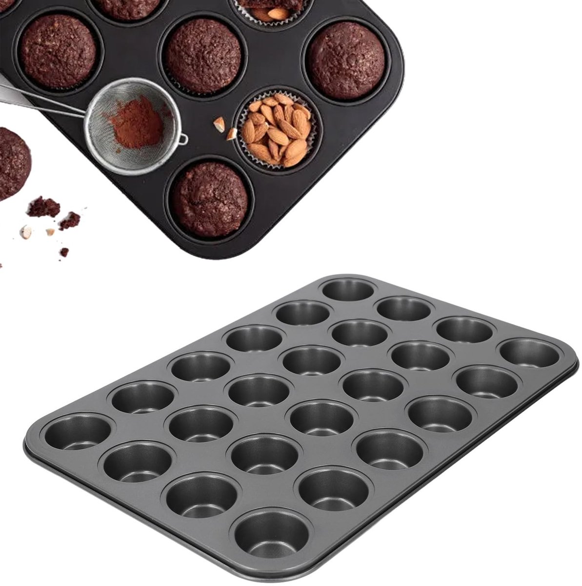 Dailygoods- Muffinpan 24 Cups - Bakplaat voor Cupcakes - Carbon Staal - Rond - Voor Thuisgebruik - Ideaal voor Desserts - Cupcakepan