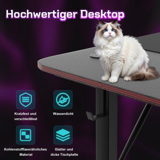 Gaming Tafel 180 x 60 cm - Zwart met Headsethouder en Beershouder van Merkloos — afbeelding 2