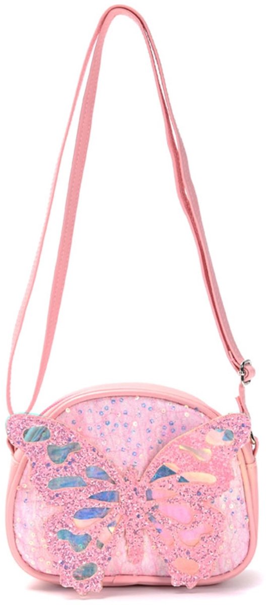 Dailygoods- Handtas voor Meisjes - Vlinder met Pailletten - Kleine Schoudertas - Verstelbare Riem - Cadeau voor Meisjes - 16,5 x 4 x 14,5 cm