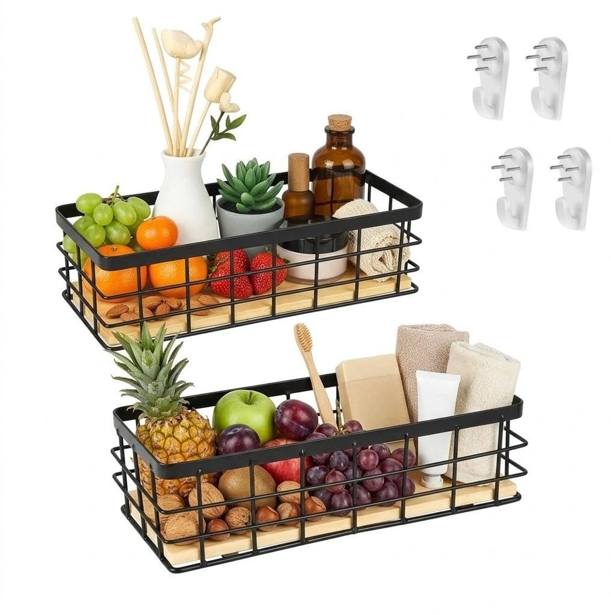 Dailygoods- Draadmand Ruim en praktisch - Opbergmanden - Metalen mand - Houten sokkel - Ge