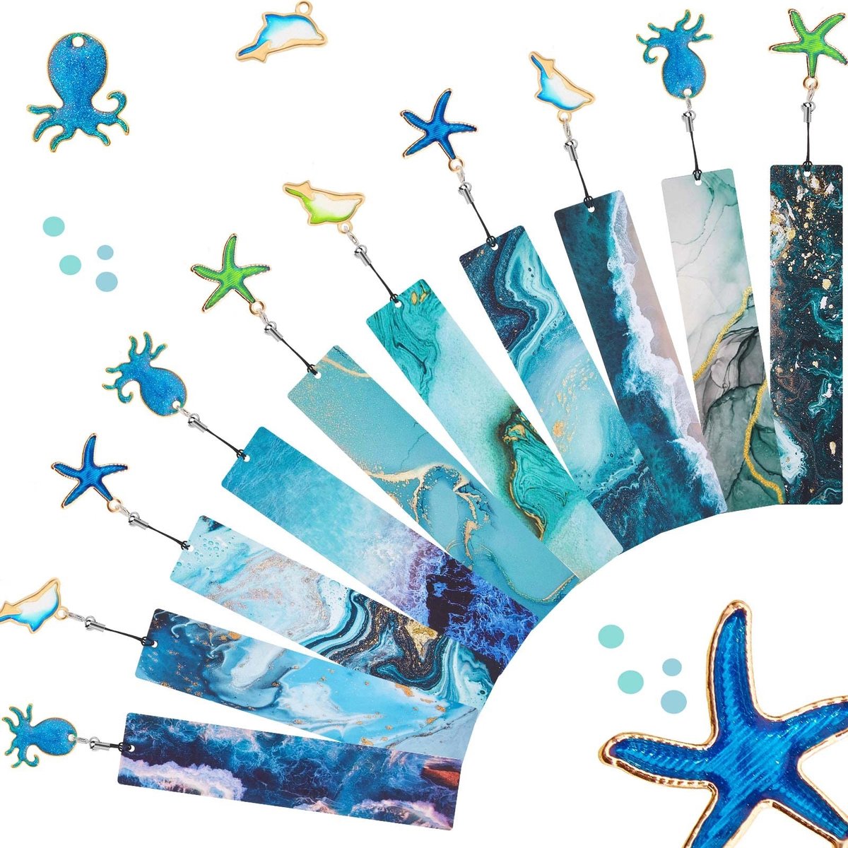 Dailygoods- Boekenleggers 10 Stuks - Oceanen Thema - Zee Dieren Hangers - Kinderen/Studenten - Lichtgewicht Papier - Makkelijk in Gebruik - Boekenlegger