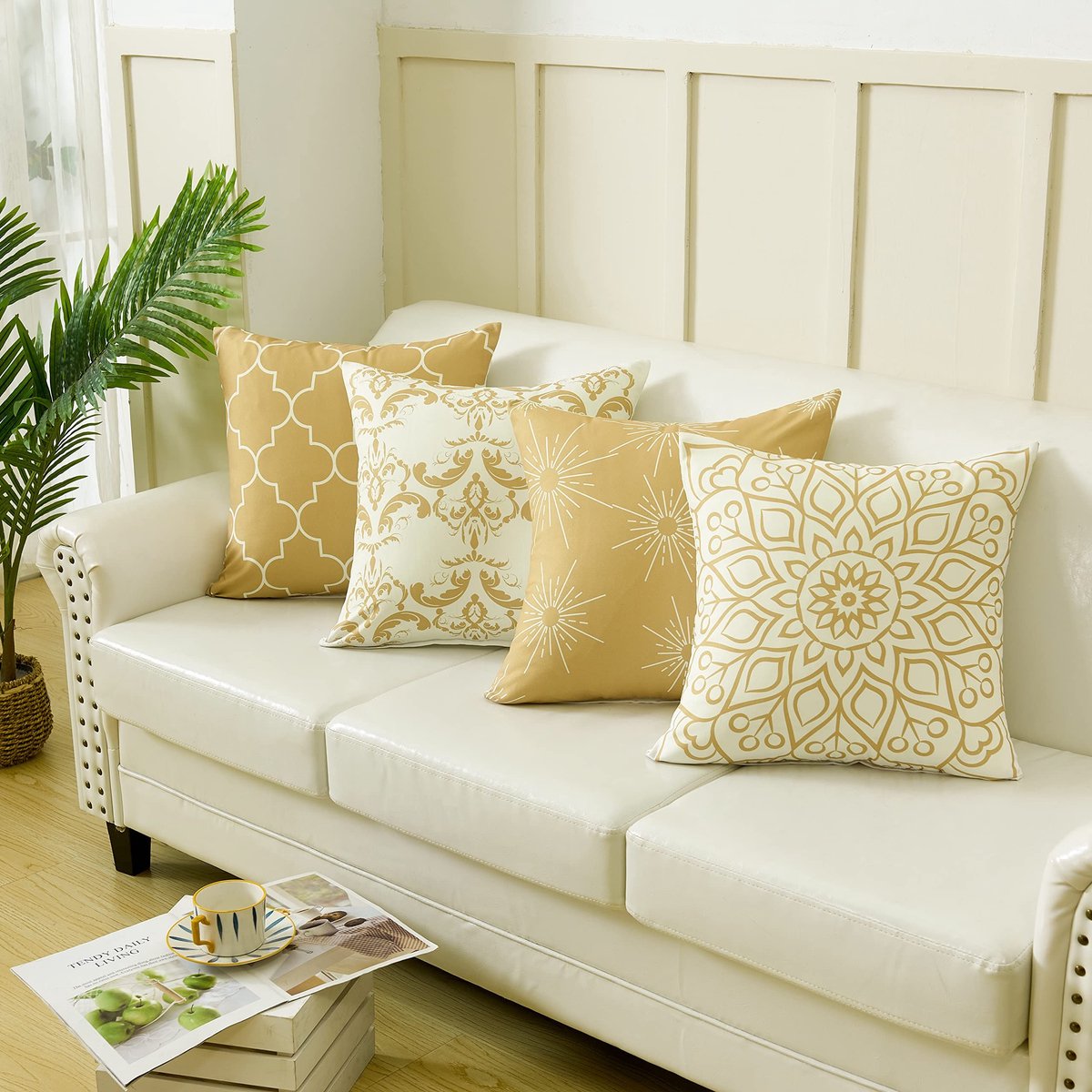 Dailygoods - Decoratieve Kussenslopen - Set van 4 - Beige Kleur - Sierkussensloop - Geschikt voor Bank en Slaapkamer - 45 x 45 cm