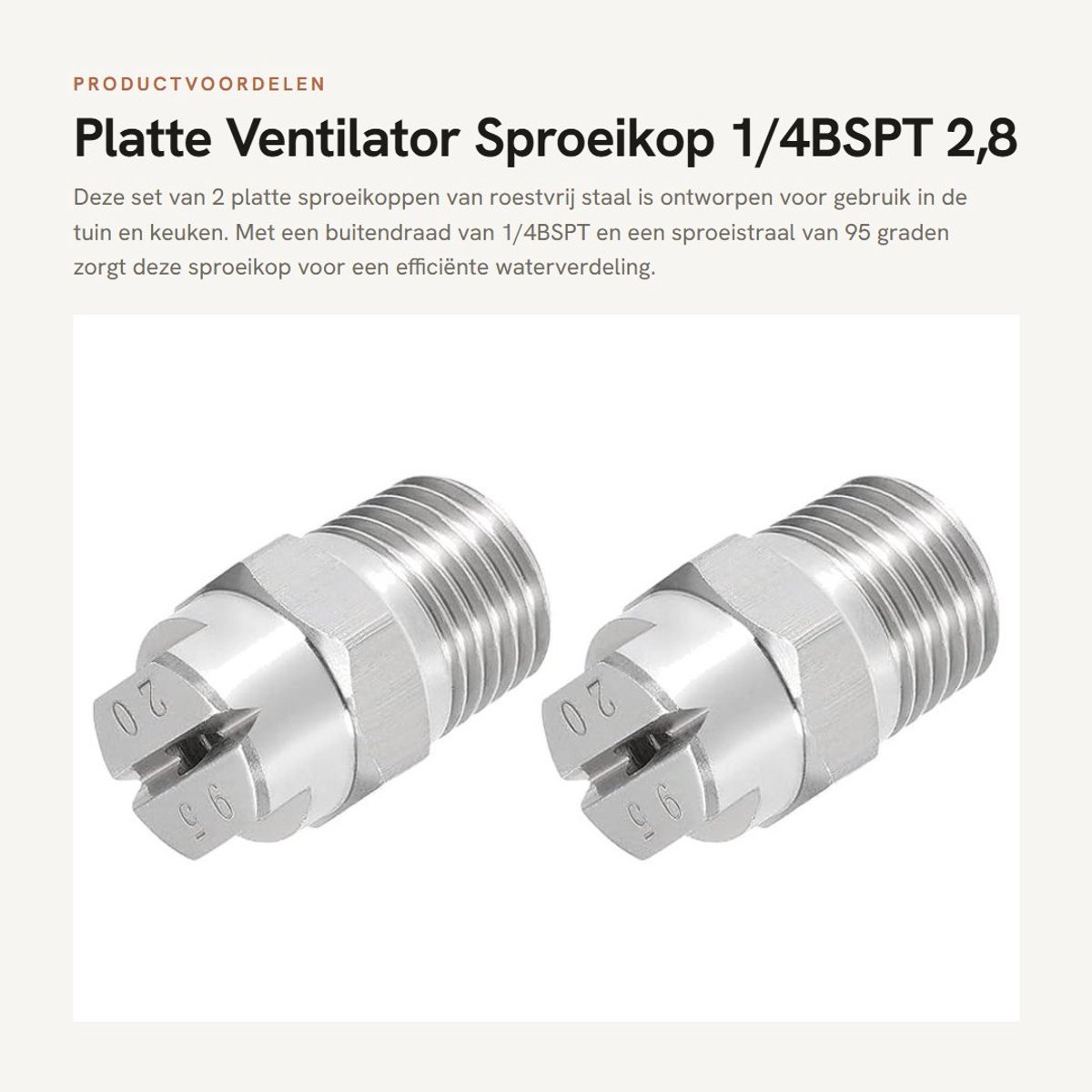 Dailygoods - Platte Ventilator Sproeikop 1/4BSPT 2,8 mm 2 stuks Roestvrij Staal
