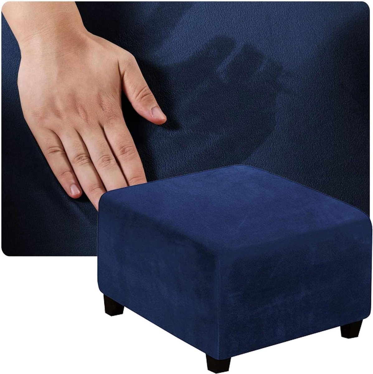 Ottoman Hoezen Vierkant - Poef Hoes Voetenbank - Meubels Beschermen - Super Stretch Stof - 40x40 tot 100x100 cm - Marine