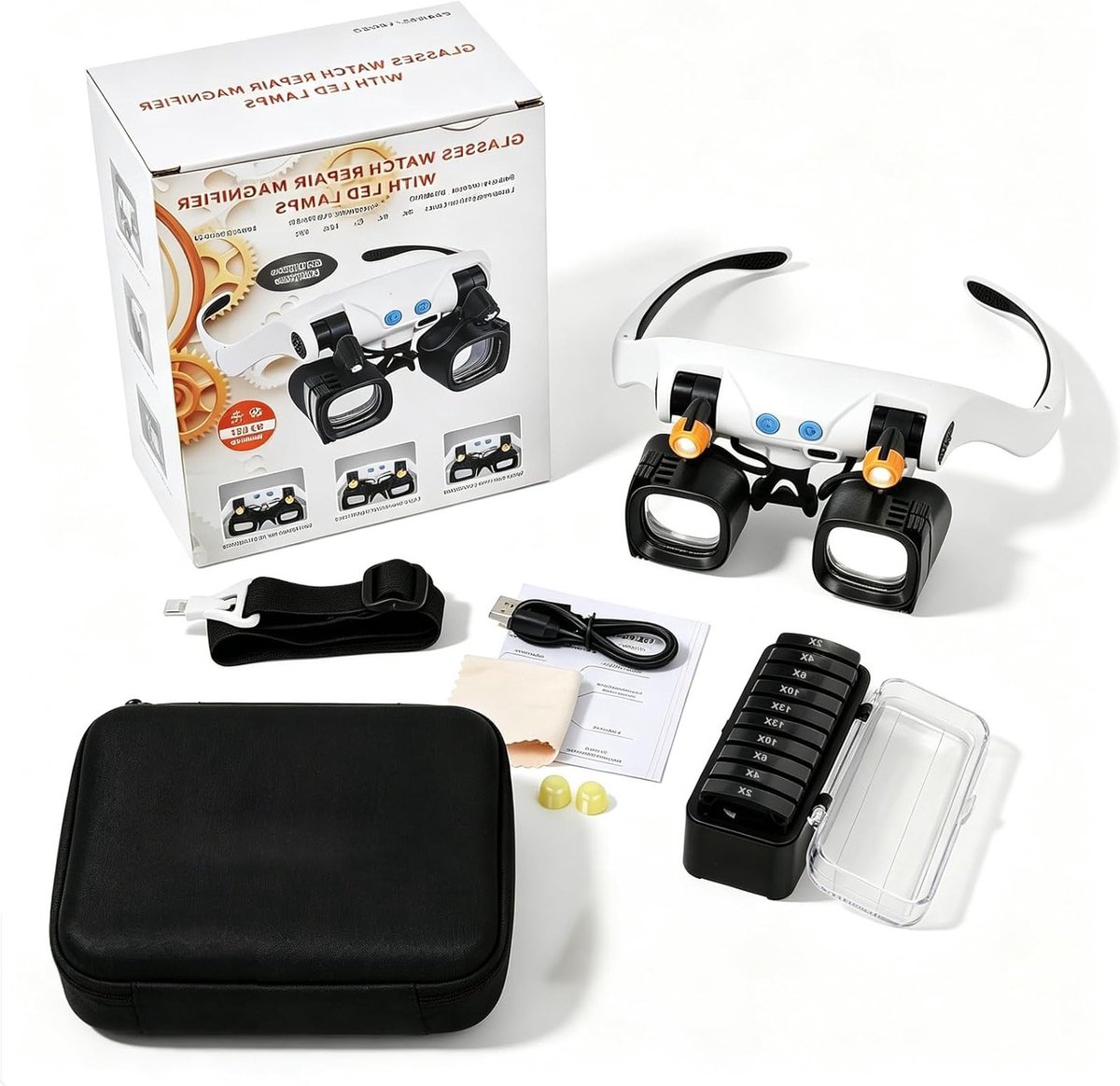 Vergrootbril met LED verlichting voor knutselen en hobby, handsfree vergrootglas met 5 instelbare lenzen voor nauwkeurig werk