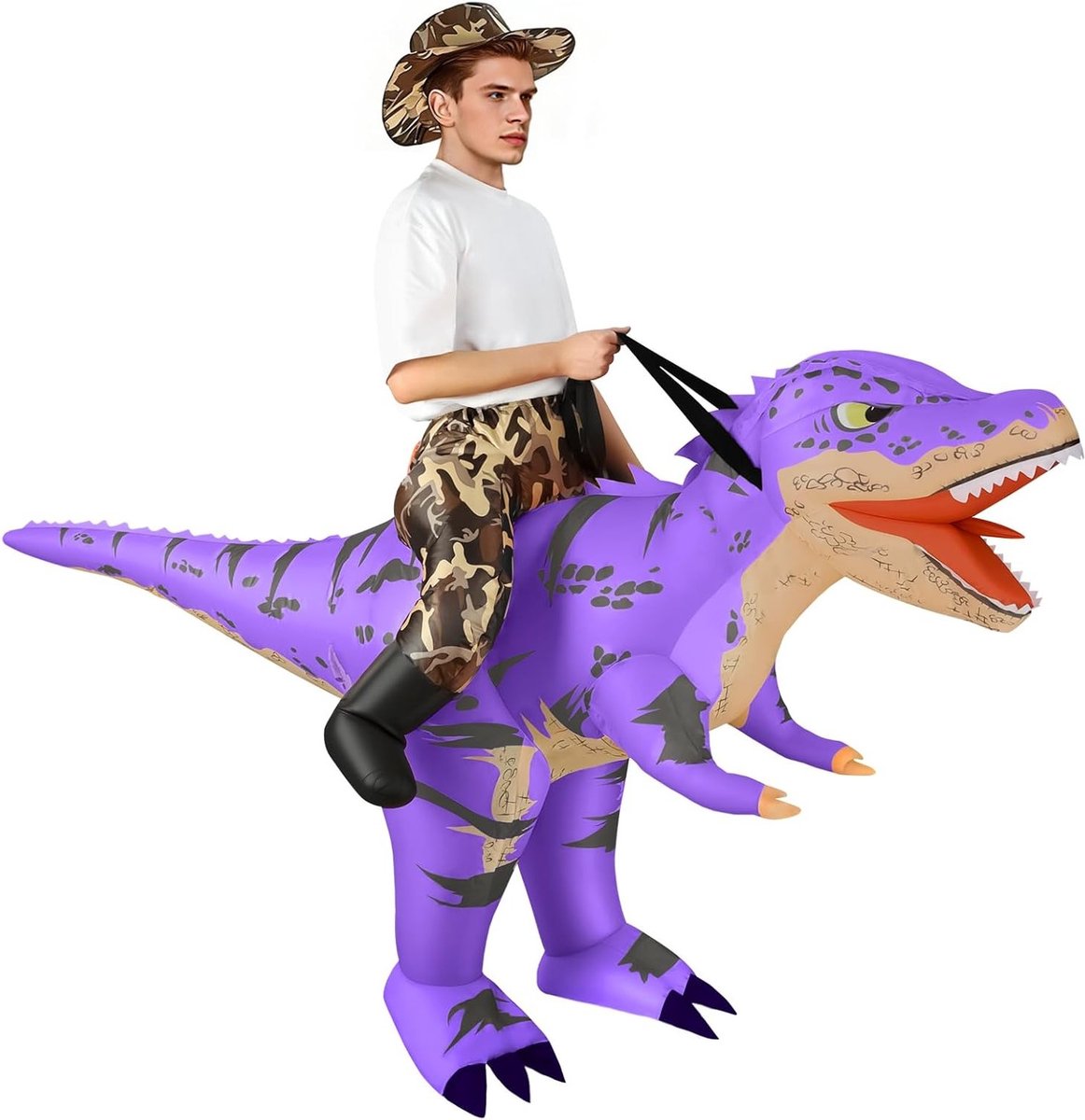 Opblaasbaar T-Rex Kostuum voor Feestjes en Halloween - Grappige Tyrannosaurus Outfit met Inflatiesysteem, Perfect voor Verjaardagen en Carnavalsactiviteiten