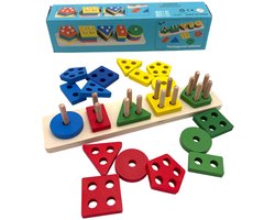 Flero Houten Sorteerbord, Vormenstoof, Vormen Sorteerspeelgoed - Montessori Speelgoed met 5 Geometrische Vormen en Kleuren - Educatief Stapel- en Sorteerspel voor Peuters en Kleuters vanaf 3 Jaar - Fijne Motoriek, Leren Tellen, Cadeau