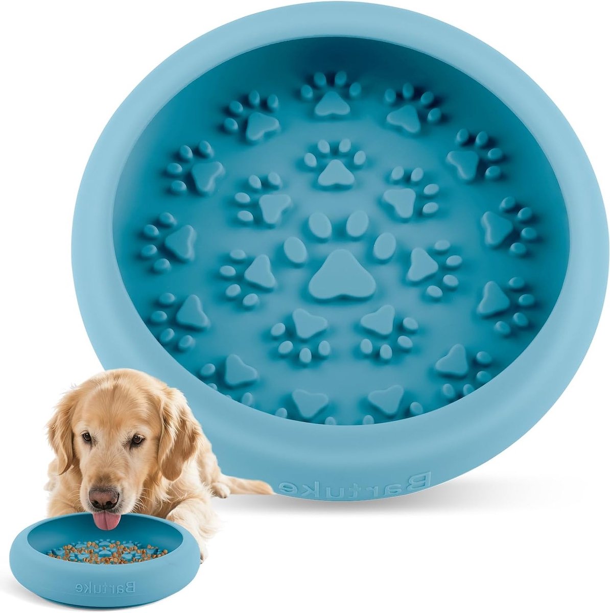 Grote voerbak - Honden voerbak - Langzaam eten - Antislip zuignap - 21 x 21 x 5 cm - Cyaan