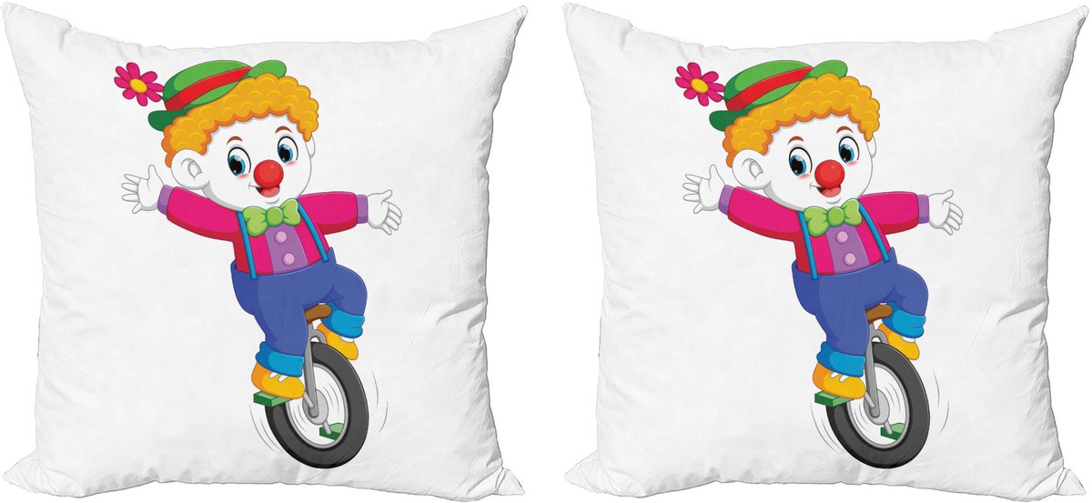 ABAKUHAUS Decoratieve kussenhoes met clownmotief, 2 stuks, modern accent, dubbelzijdige digitale print, 45x45 cm, meerkleurig