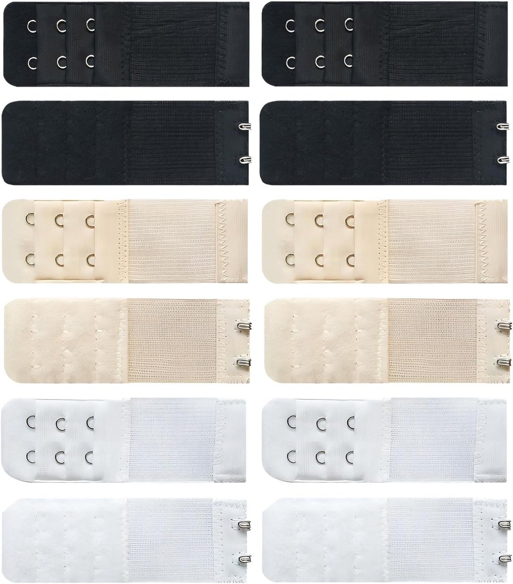 Pack van 12 Bh Extenders voor Dames, Verstelbare Bh Sluiting, Stretch Bh Extensie voor Vrouwen en Zwangere Vrouwen (Beige, Zwart, Wit)