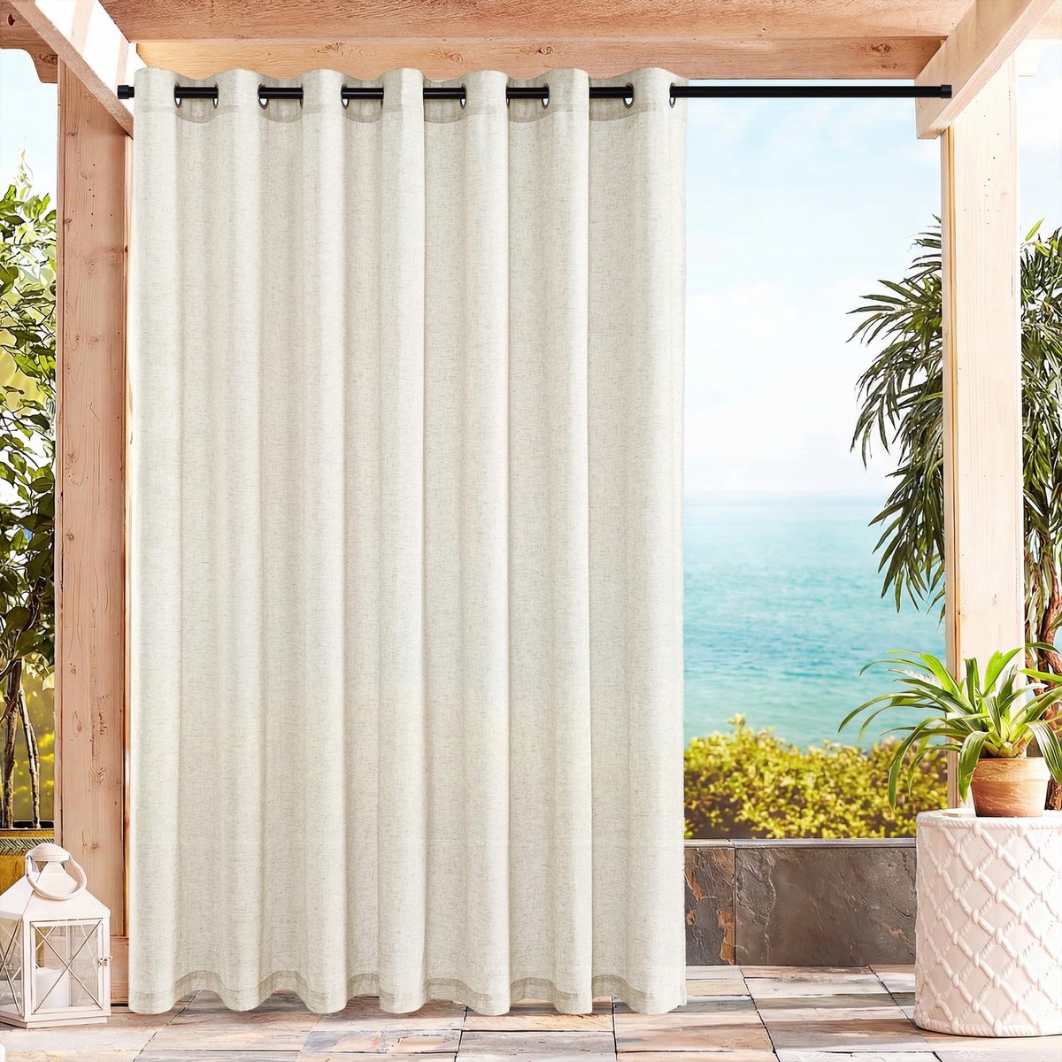 PONY DANCE Semi-Translucide Vlasgordijnen 254x274 cm Lichtbeige voor Buiten - Waterdicht en Privacy