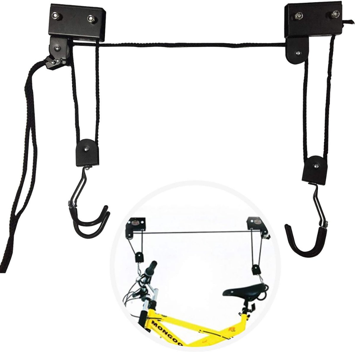 YOR® Universele Fietslift tot 57 kg - Fietshouder voor Plafondmontage - Zwart - 30cm x 16cm x 12cm