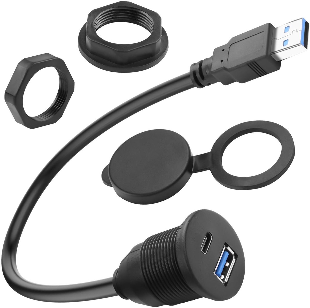 QIANRENON 2-in-1 USB 3.0 & USB C Adapter voor Auto Dashboard - 5Gbps Dataoverdracht