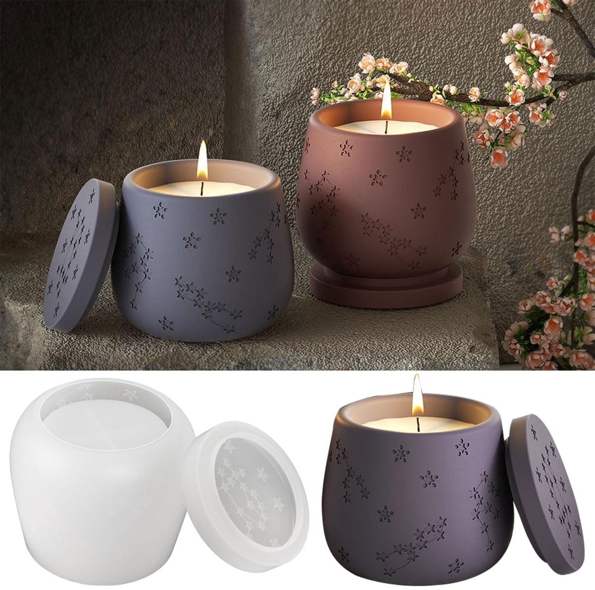 Silicone Mould Candle Holder - DIY Kaarsenhouder Mould met Deksel - Herbruikbare Silicone Vorm voor Kaarsen