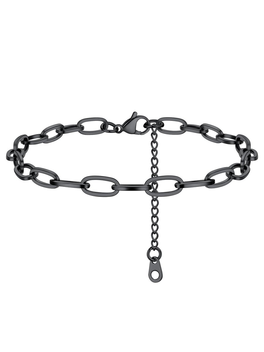 PROSTEEL Dames Anklet Zwarte Paper Clip 22 cm - Minimalistische Zomerarmband voor Meisjes
