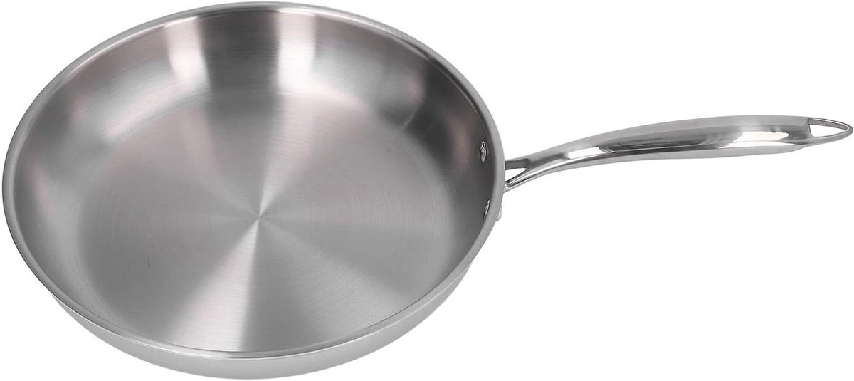 Roestvrijstalen Koekenpan - Antiaanbakpan - Gerechten Bereiden - Snelle Warmteverdeling - 30cm Diameter - Zilver