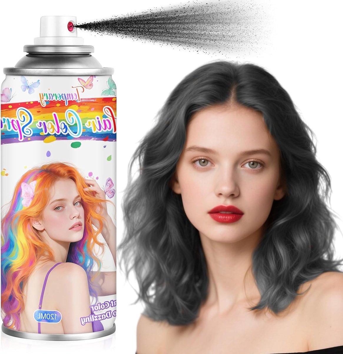 Wasbare Haarverf Spray voor Kinderen en Vrouwen, Ideaal voor Halloween en Cosplay, 120ml Zwart