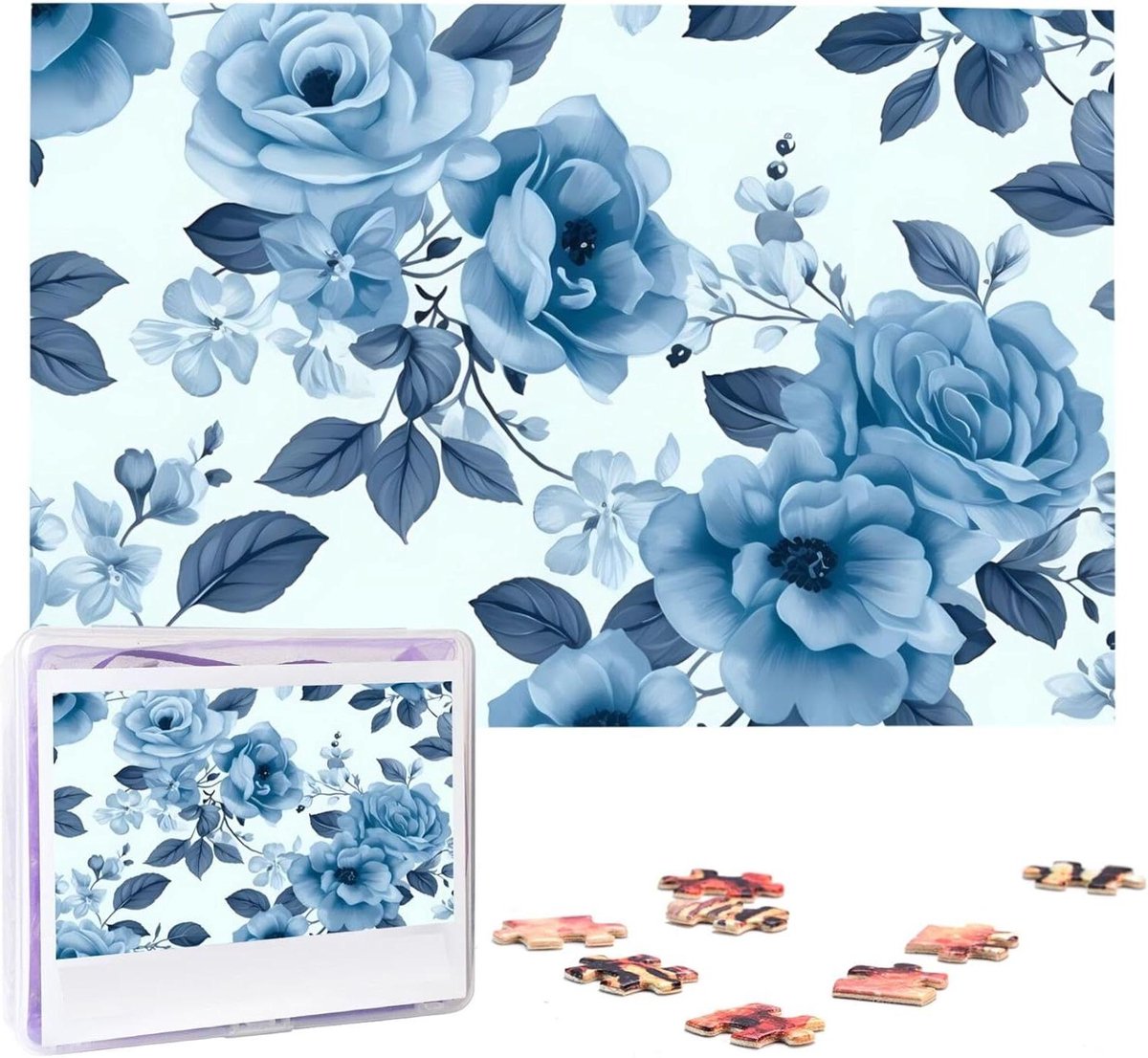 Houten Puzzel - Foto Puzzel - Ontspanning - Gepersonaliseerd Ontwerp - 1000 Stukjes - Blauwe Bloem