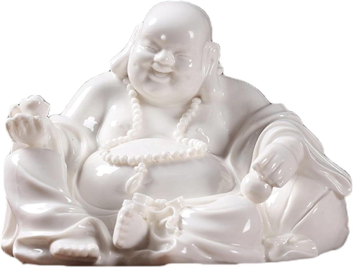 Boeddha Beeld - Lachende Boeddha Ornament - Zen Decoratie - Keramisch Materiaal - 205x19x15cm - One Color