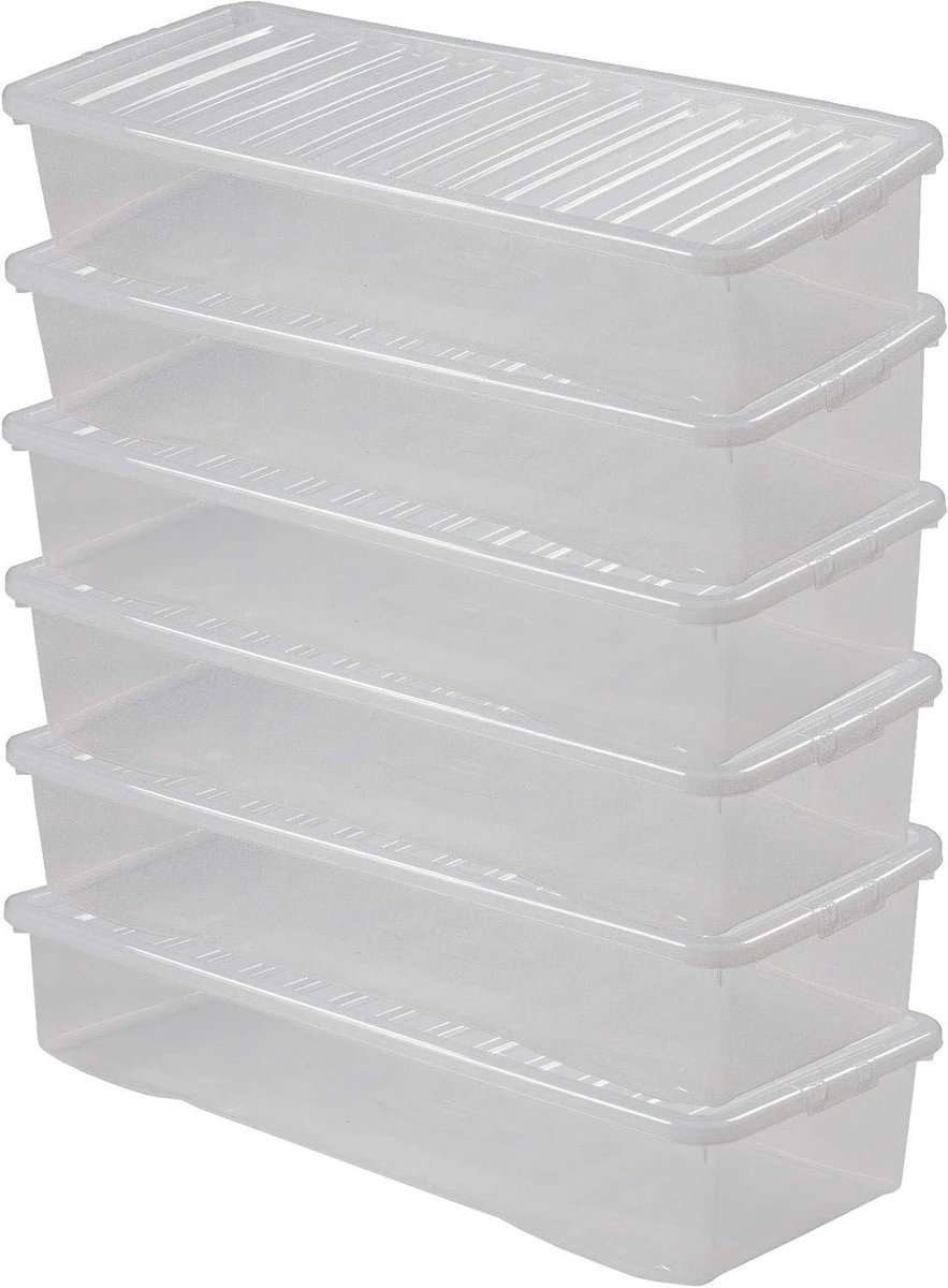 Onderbed Commode - Opbergbox Deksel - Ruimte Besparen - Stapelbaar Ontwerp - 6 Stuks 55L - Transparant