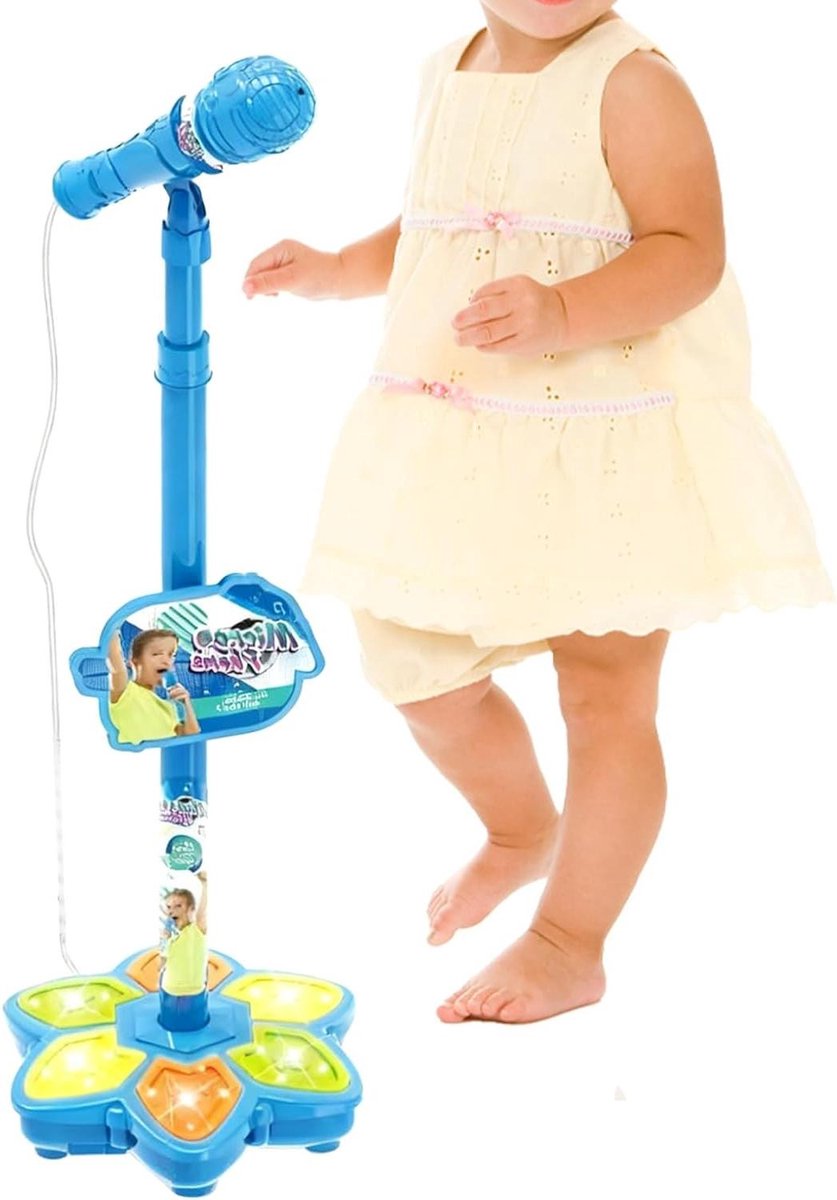 Speelgoedmicrofoon - Draadloze Zangmicrofoon - Muziek Plezier - Verstelbare Standaard - 6 x 215 x 6 cm - Blauw