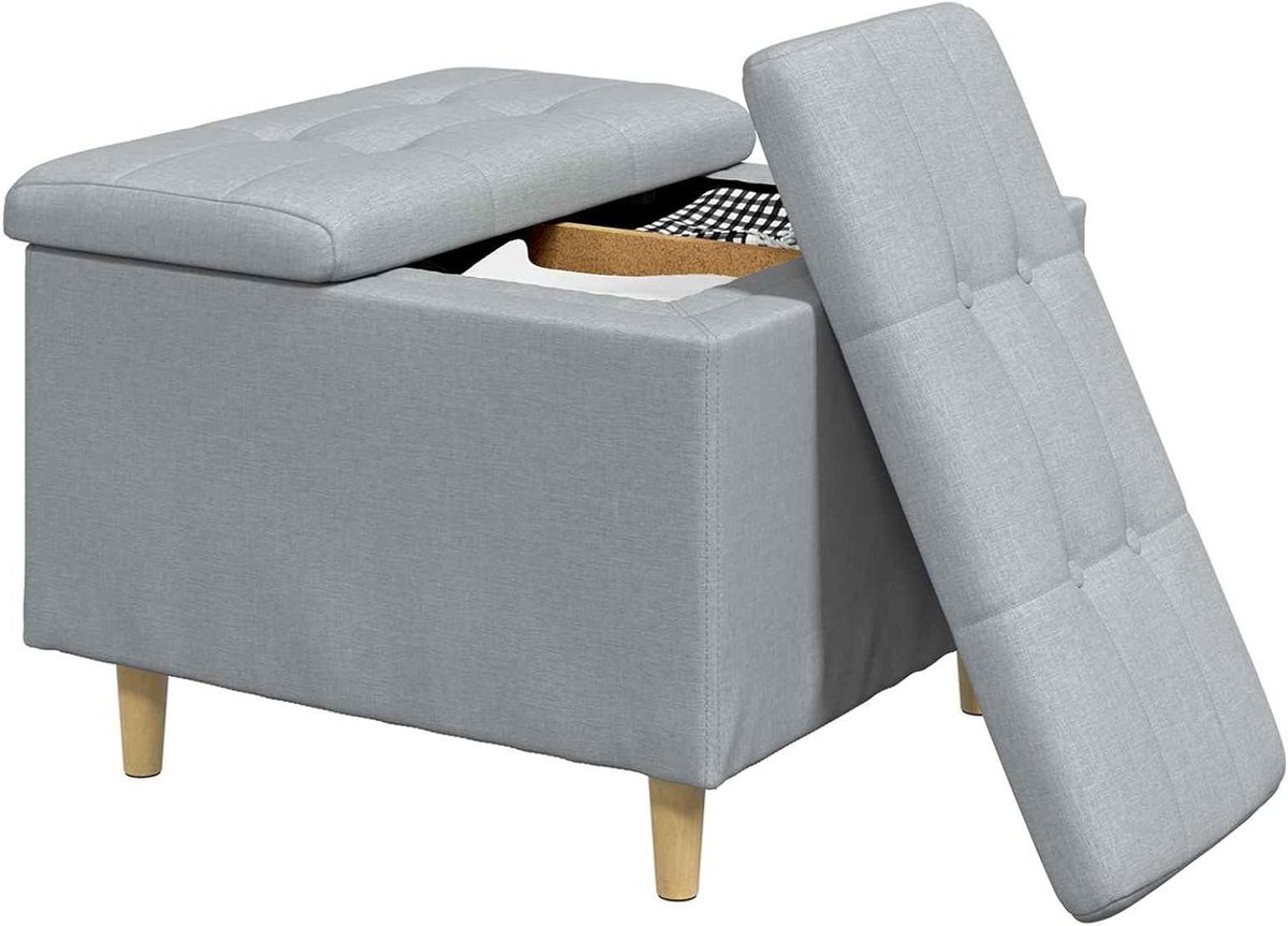 Opberg Ottoman - Zitpoef - Woonkamer Decoratie - Verborgen Opbergruimte - 60 x 60 cm - Lichtgrijs