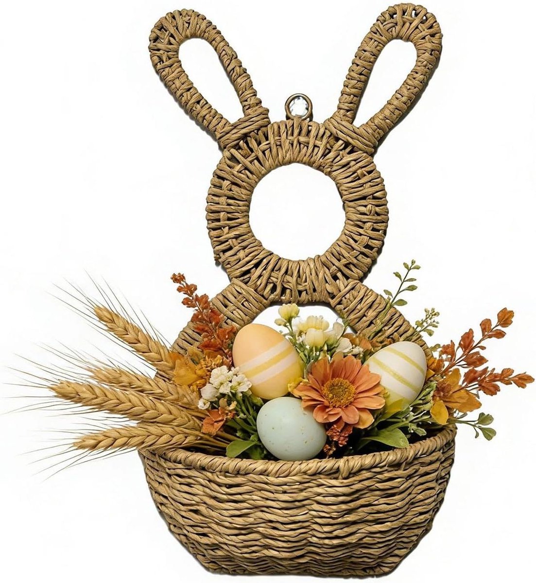 Paasdeur Mand - Konijn Muurzak - Voorjaarsdecoratie - Handgeweven Rotan - 41x22.5 cm - Natuurlijk