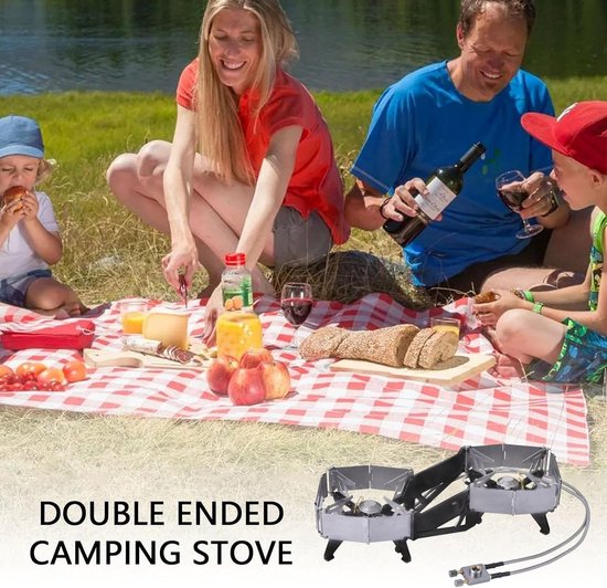 Campingkooktoestel met twee branders, draagbaar campingkooktoestel, twee-pits kooktoestel voor camping, winddicht, high-performance camping-picknick-oven voor buiten voor de jacht — afbeelding 5