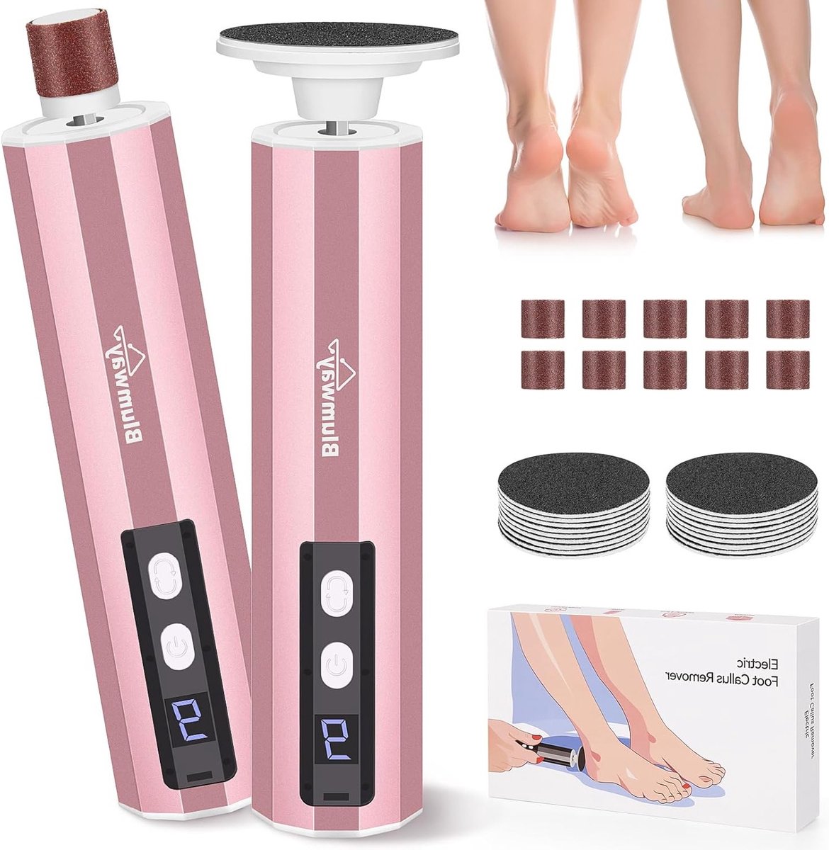 Elektrische Voetvijl en Eeltverwijderaar, 2-in-1 Pedicure Tool met 9 Instelbare Snelheden en 30 Vervangbare Schuurpapier, Perfect voor Zachte Voeten en Eeltverzorging