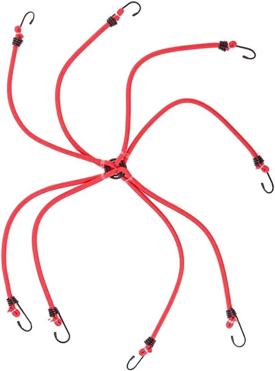Bungee Koorden - Spanbanden Elastisch - Bagage Vastzetten - Verzinkte Stalen Haken - 40 inch x 8 mm - Zwart/Rood