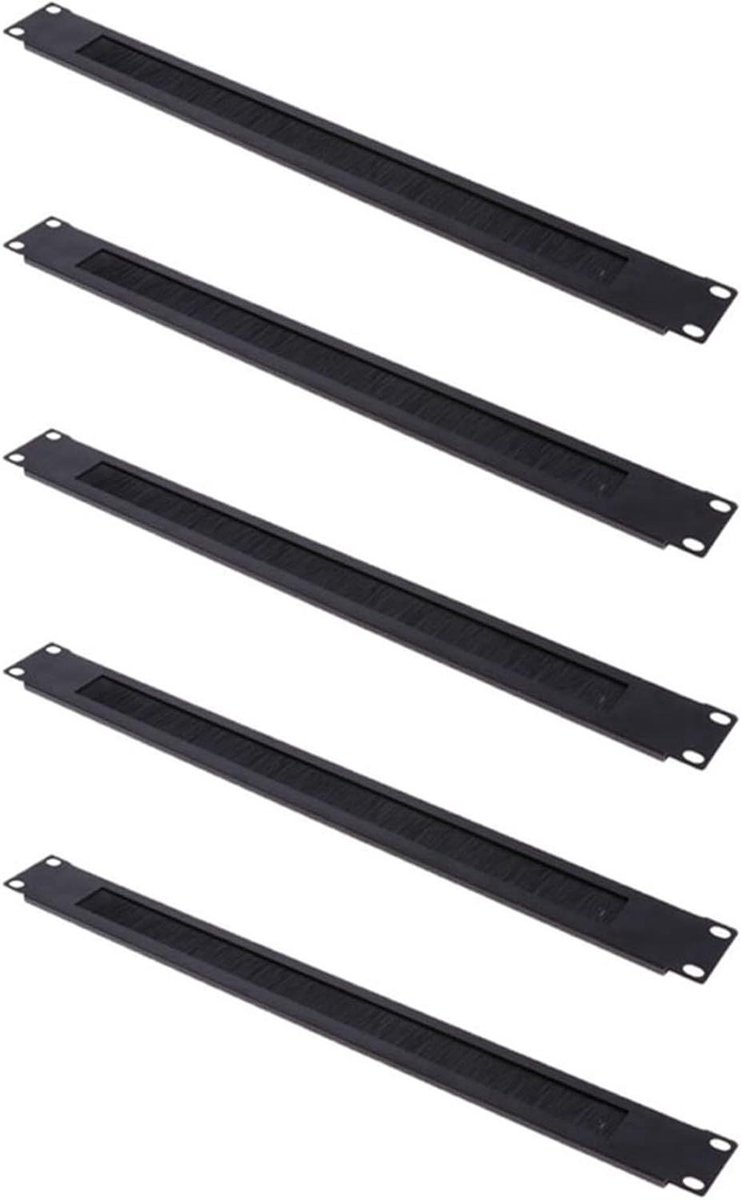 Blindplaat Set - Paneel Borstel - Kabelbeheer Serverkast - 19 Inch Rackmontage - 5 Stuks - Zwart