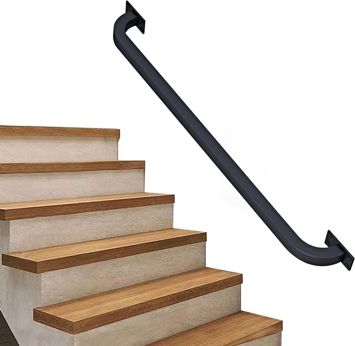 Trapleuning Muursteun - Veiligheidshandgreep - Veiligheid Binnen Buiten - Gesmeed IJzer - 210cm - Zwart