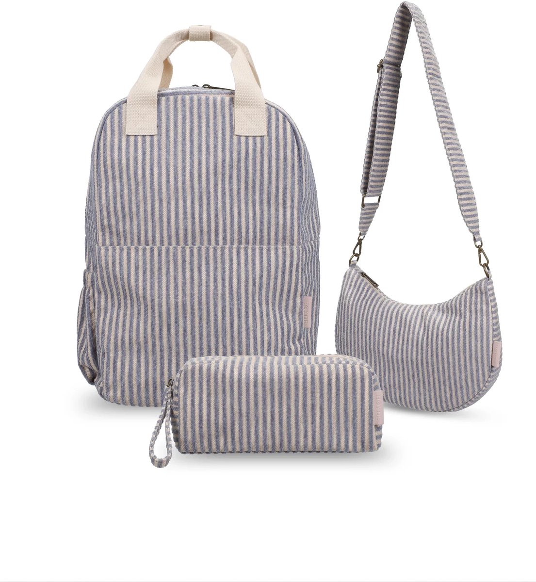 Set 3-delig Jacquard Stripe Blossom Blue