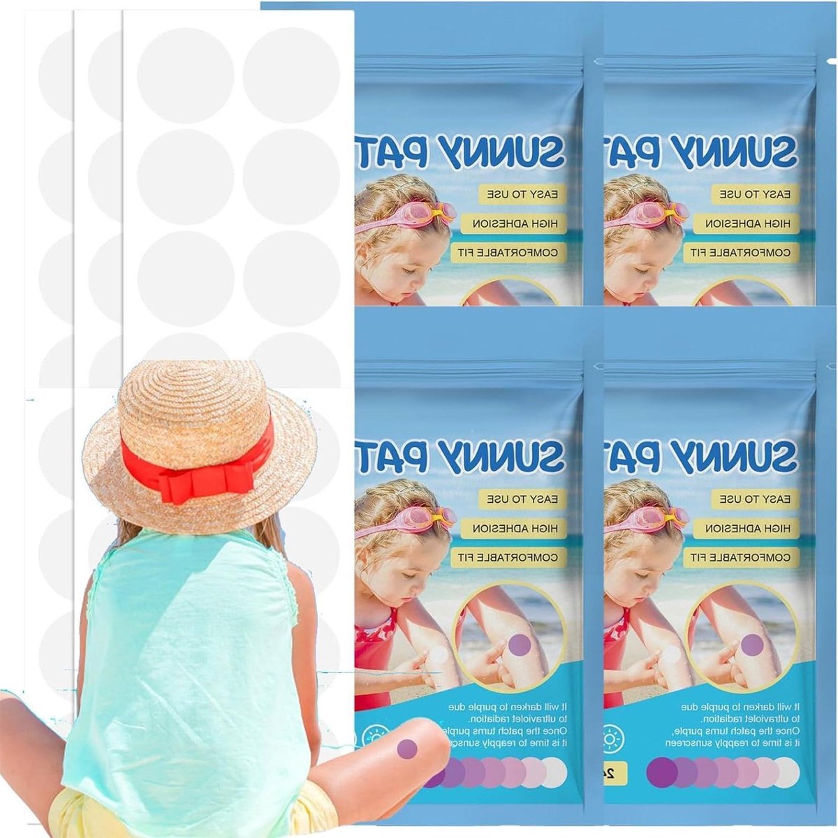 Zonnebrand Herinnering Stickers - UV Patches - Veilige Zon Blootstelling - Kleurverandering bij UV - 4 verpakkingen 96 stuks - Wit