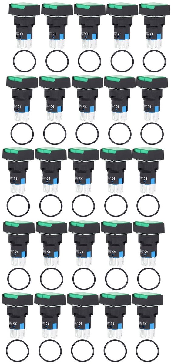 aladdien - Drukknop - Zelfsluitende Schakelaar - 16mm - Groen - Automatisering - Voor Verdeelkast - 25 Stks