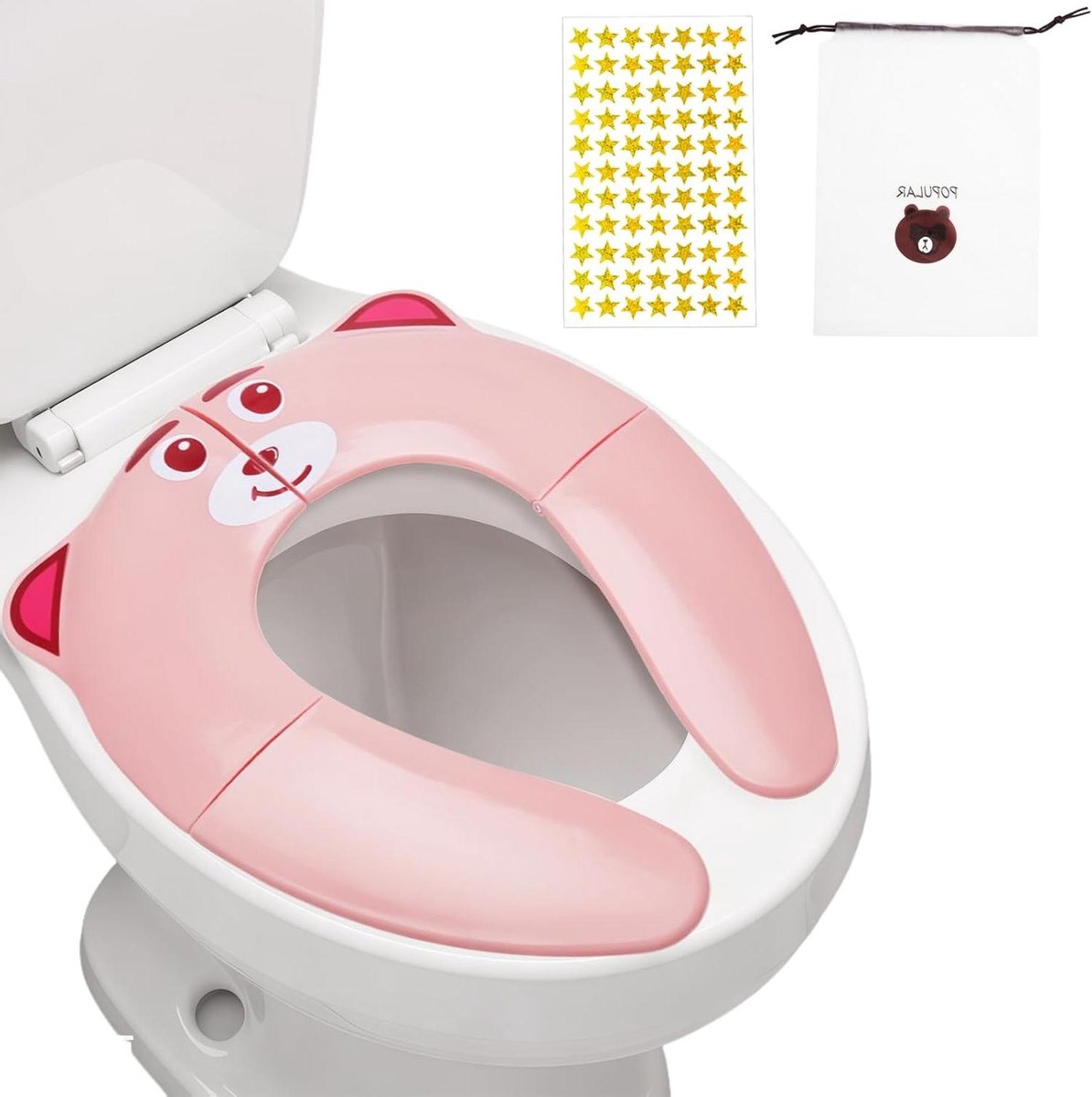 Opvouwbare toiletbril - Reis wc-bril - Zindelijkheidstraining - Inclusief tas - Compact opvouwbaar - Roze