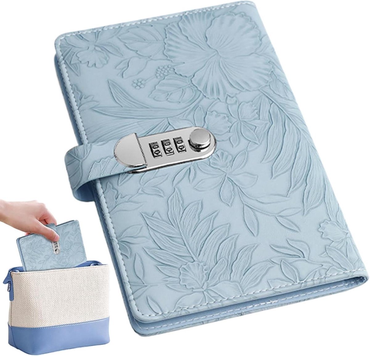 Geld Bespaarboek - Opbergboek - Financiën Organiseren - Combinatieslot - 23x14.5x3 cm - Blauw