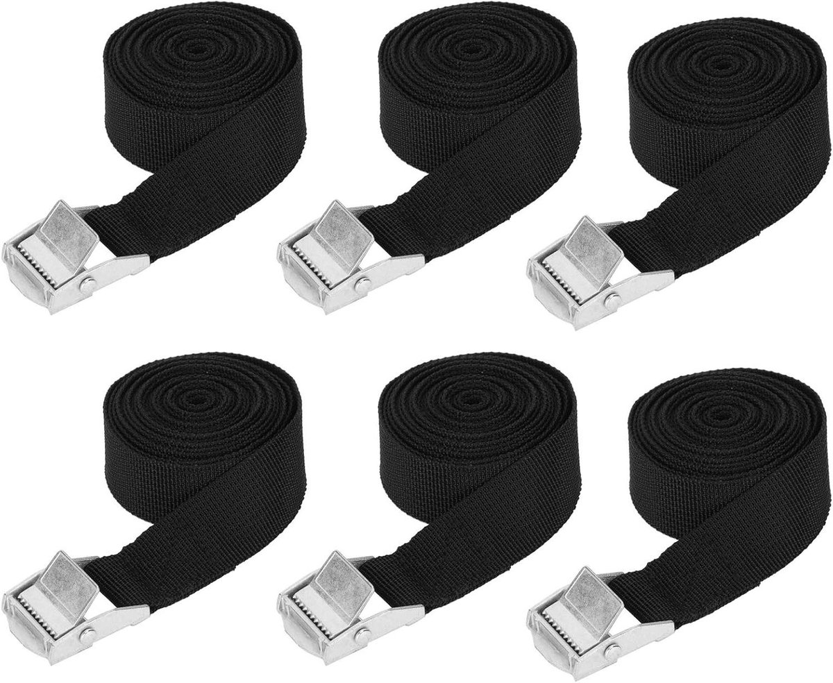 Spanbanden Set - Bundelbanden Sjorbanden - Bagage Zekeren - Snelsluiting Gesp - 6 Stuks 2.5 Meter - Zwart
