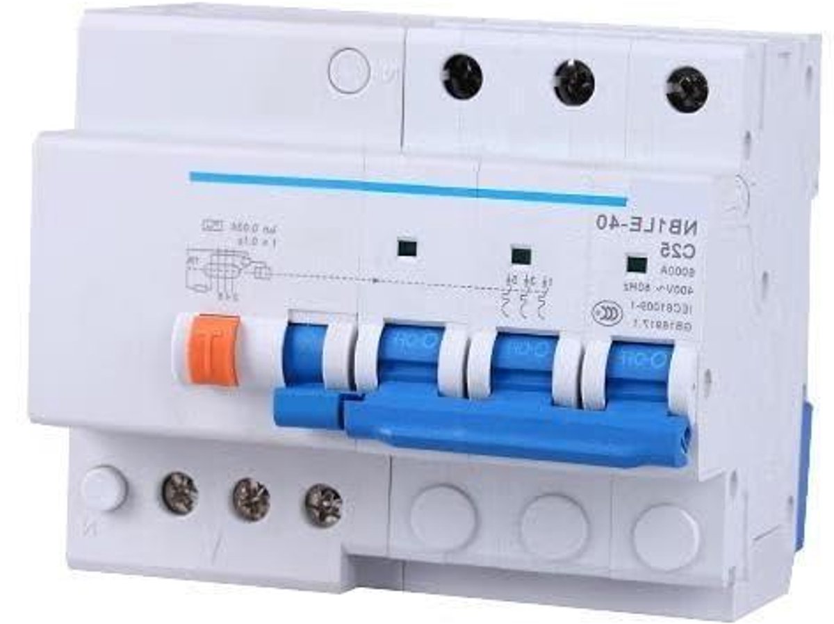 Aardlekbeveiliging - Stroomonderbreker - Elektrische Veiligheid - 30mA Gevoeligheid - 3P C32 - Grijs
