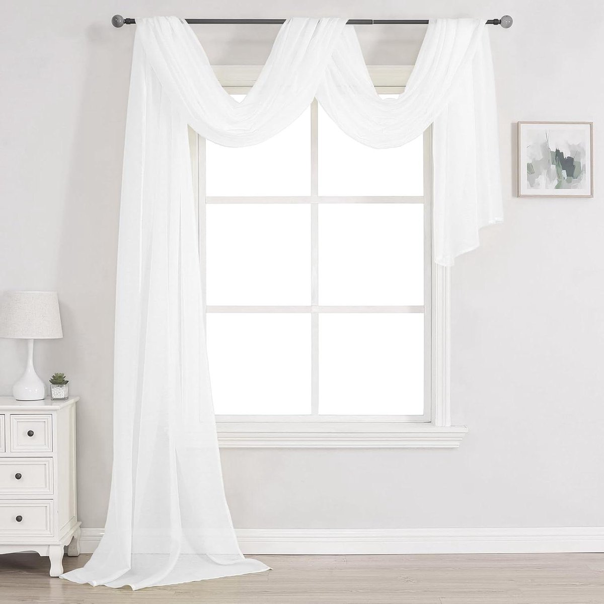 Raamvolant Sjaal - Decoratieve Gordijnstof - Woonkamer Decoratie - Semi-transparant Voile - 132 x 500 cm - Wit