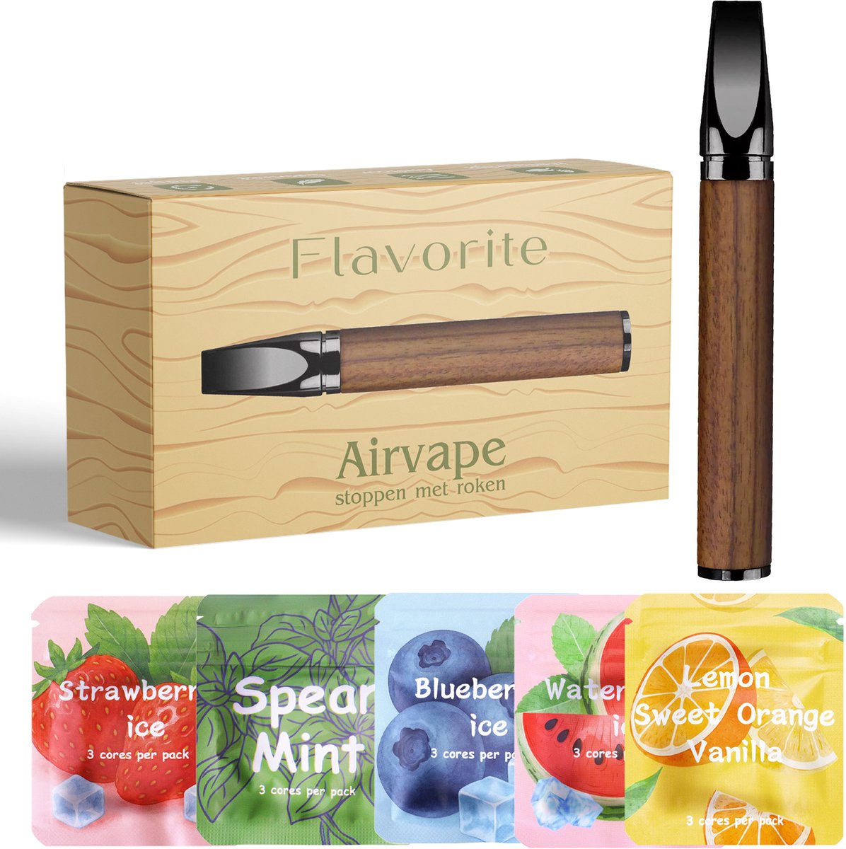 Flavorite Stoppen met roken - Airvaper met Smaakpods + 5 smaken - Anti Rook Ketting - Alternatief op Ademhalingsketting en Nicotine Pleisters - Geen Nicotine - Geen Rook & Geen Damp - Anti Stress Vape