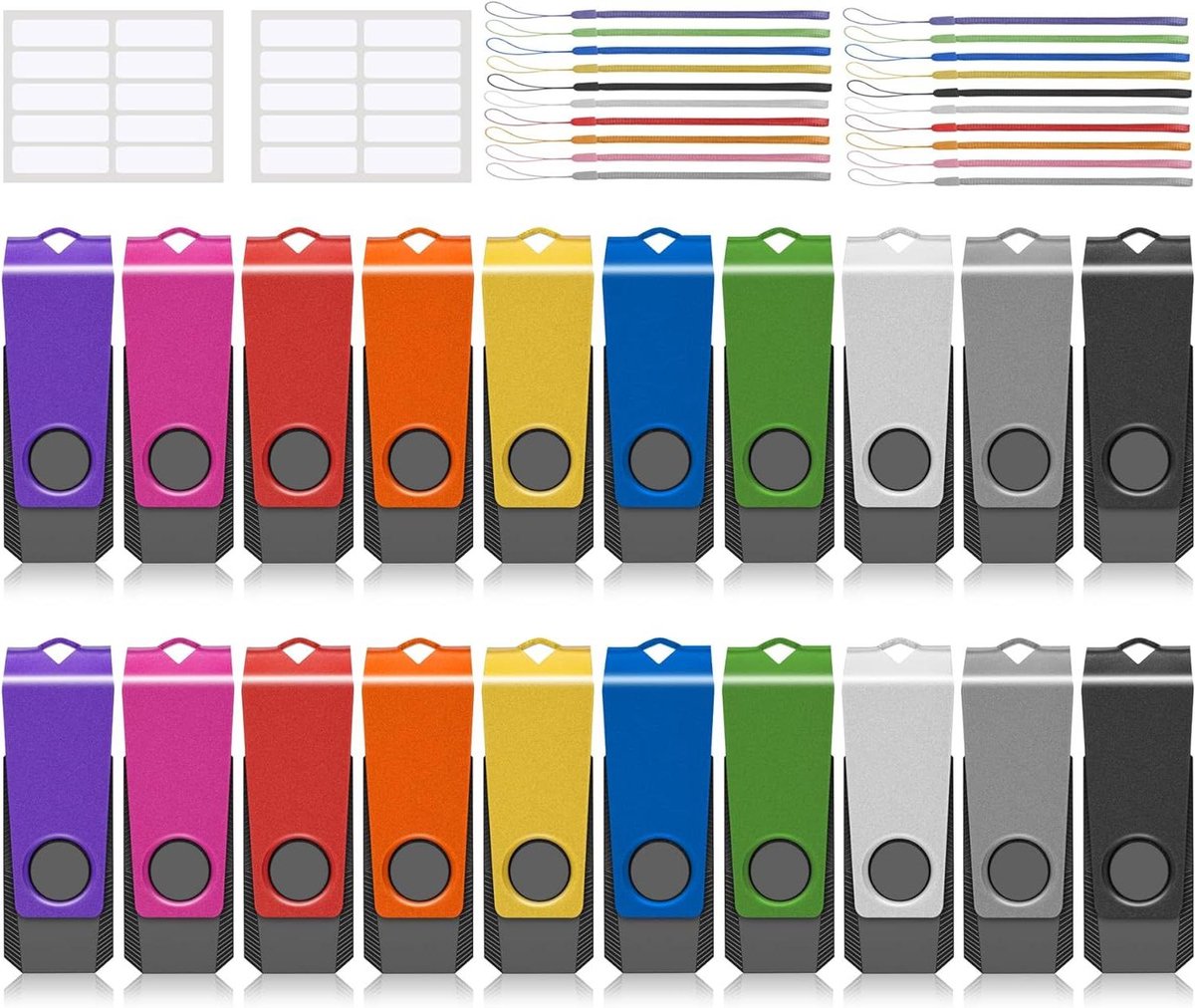 USB Flash Drives - Geheugensticks - Bestanden Opslaan - Veelkleurige Koordjes - 20 Stuks 16GB - Multicolor