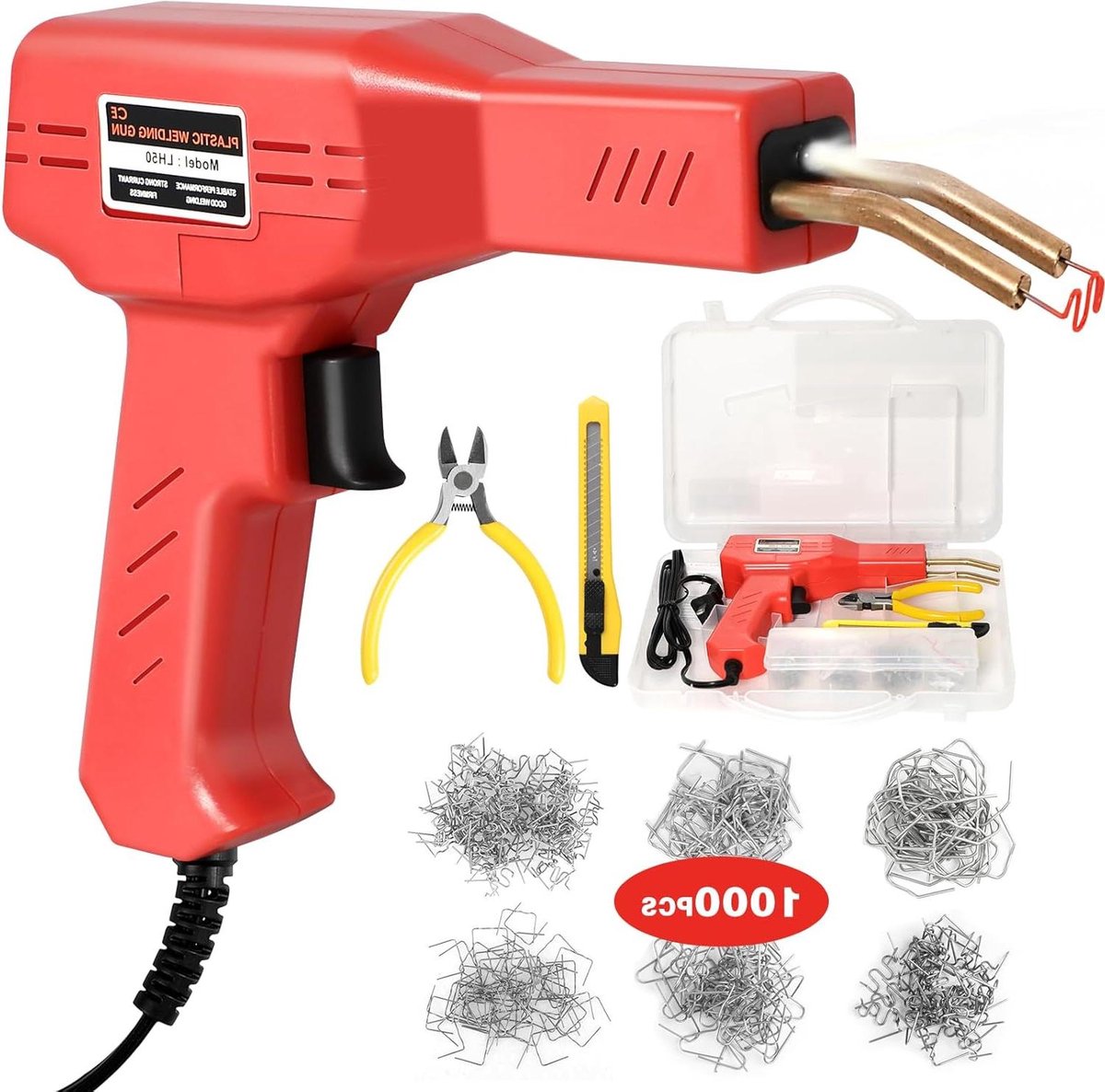 Plastic Lasser Kit - Reparatieset - Kunststof Repareren - Snelle Verwarming - 1000 Nietjes - Rood