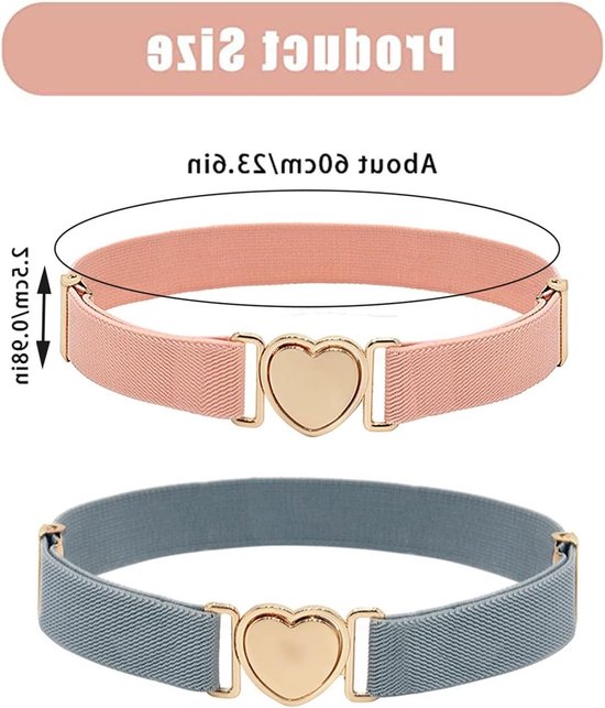 Set van 2 Meisjesriemen, Verstelbare Elastische Riemen voor Kinderen, Mode Accessoire voor Jongens en Meisjes, Schattige Hartvormige Riemen — afbeelding 2
