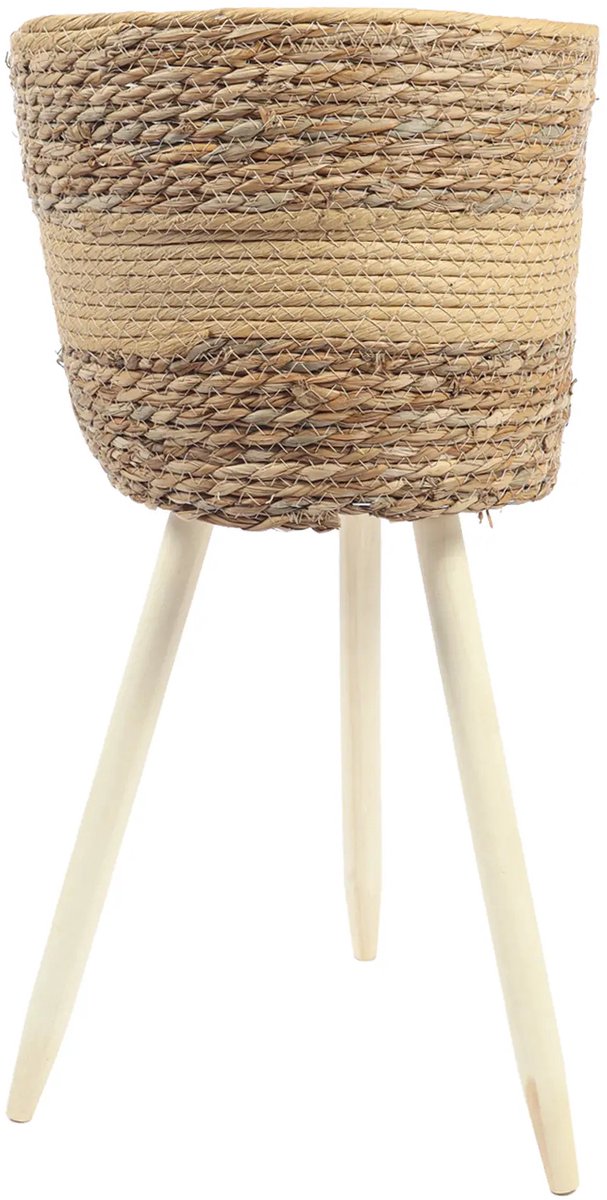 Gevlochten Plantenpot driepoot Groot | Ø30cm – Handgevlochten Bloempot op Pootjes – Natuurlijke Plantenpot met Houten Frame – plantenpot