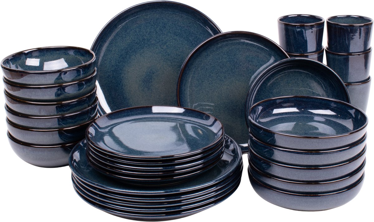 30 delige serviesset - 6 persoons - Faro - blauw - Portugees stoneware serviessets