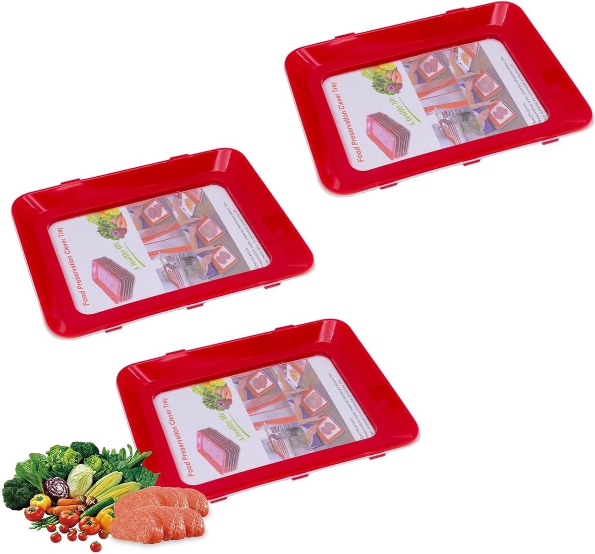 Set van 3 Herbruikbare Voedselcontainers met Elastische Deksel - Ideaal voor Koelkast, Vers voedsel Opslag en Plastic Film Verpakking
