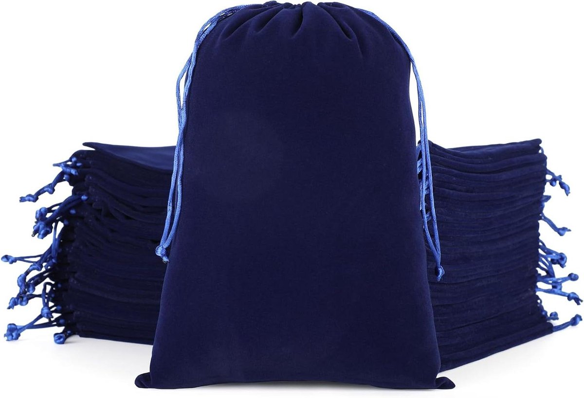 Fluwelen Tas - Cadeauzakje - Geschenken Presenteren - Trekkoordsluiting - 50 stuks 7x10 inch - Blauw